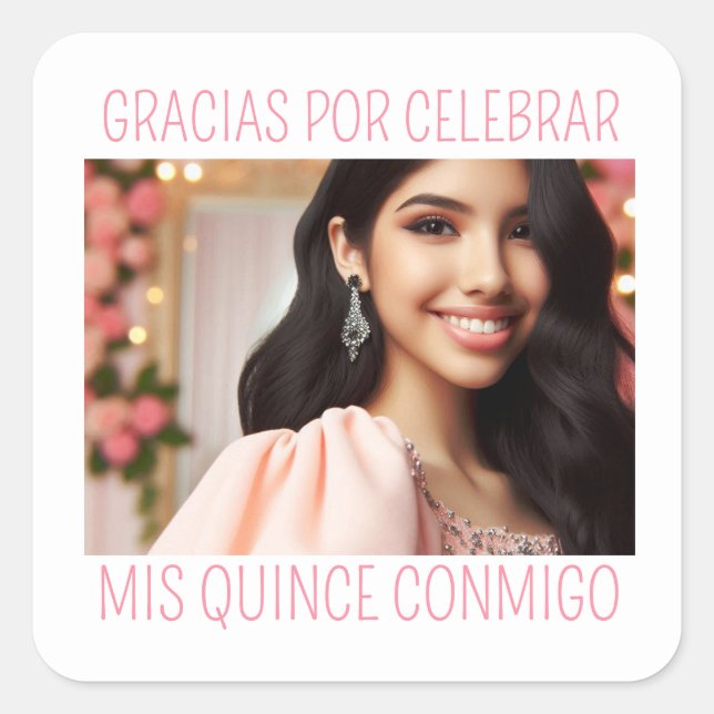 Adesivo Quadrado 15 de Fotografia Personalizada Aniversário Mis Qui (Frente)