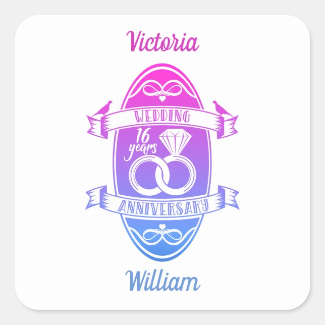 Adesivo Quadrado 16 Ano 16 aniversário de casamento (Frente)