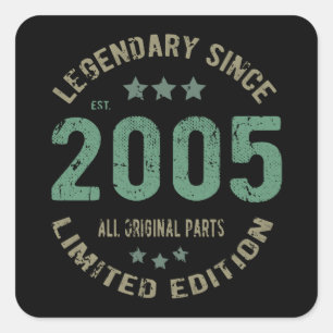 Adesivo Quadrado 16 anos Idade do Dia 2005 Legenda desde o 16.º an
