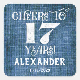 Adesivo Quadrado 17.º Aniversário Blue Linen Obrigado A Favor Dos S