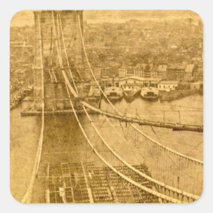 Adesivo Quadrado 1870s da construção de ponte de Brooklyn da Nova