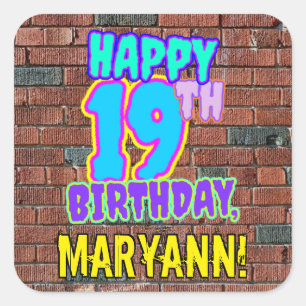 Adesivo Quadrado 19º aniversário - Grafite urbano inspirado, divert