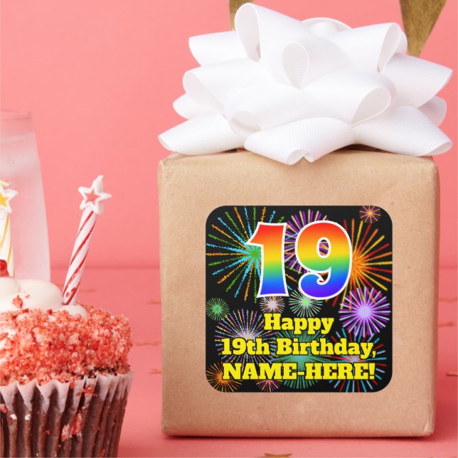 Adesivo Quadrado 19º aniversário: Veja o Rainbow # 19 (Festa)