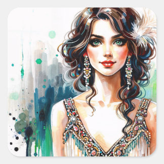 Adesivo Quadrado 1920s Art Deco Woman