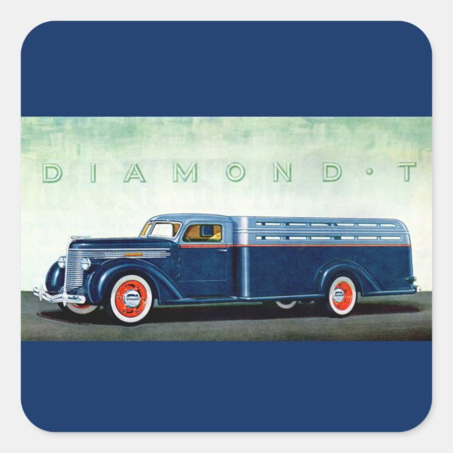 Adesivo Quadrado 1937 caminhão azul Diamond T (Frente)