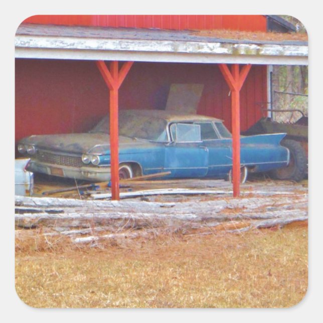 Adesivo Quadrado 1960 carro antigo com dispositivo de fita AZUL (Frente)