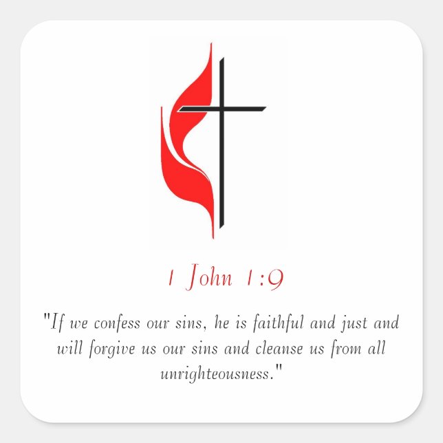 Adesivo Quadrado 1 John 1:9 (Frente)