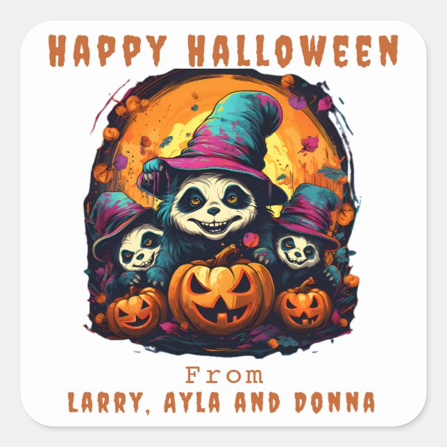 Adesivo Quadrado 1 Parente 2 Crianças - Festa de Halloween (Frente)