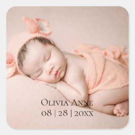 Adesivo Quadrado 1 Photo Baby Birth Announce Sticker