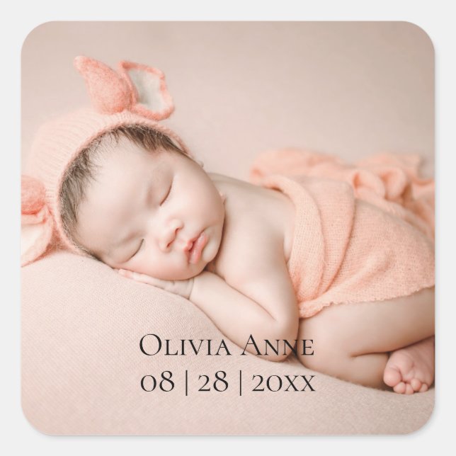 Adesivo Quadrado 1 Photo Baby Birth Announce Sticker (Frente)