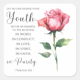 Adesivo Quadrado 1 Timothy 4:12 - Bíblia Juvenil Verse Flor