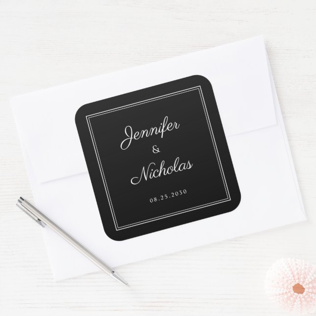 Adesivo Quadrado 1Elegant  Black And White Script Wedding (Envelope)