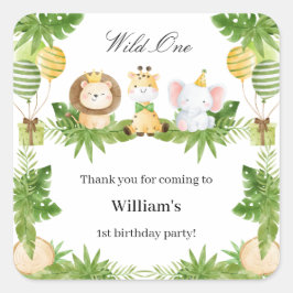 Adesivo Quadrado 1st Birthday Wild One Safari Animals Party Sticker