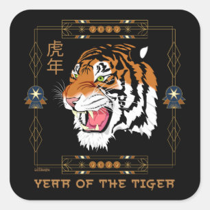 Adesivo Quadrado 2022 ANO DO presente de Ano Novo Chinês TIGER