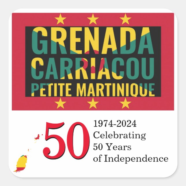 Adesivo Quadrado 2024 GRENADA 50.º aniversário da Independência (Frente)