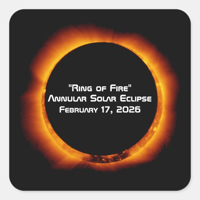 Adesivo Quadrado 2026 Annular Ring of Fire Solar Eclipse (Frente)