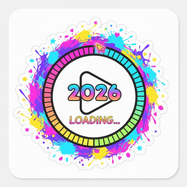 Adesivo Quadrado 2026 Loading Play Button Sticker (Frente)