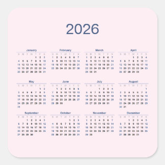 Adesivo Quadrado 2026 Yearly Calendar on Pale Pink