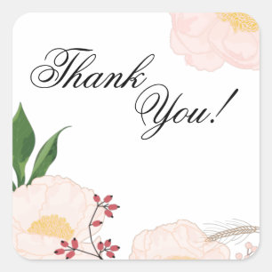 Adesivo Quadrado 20 Obrigado Stickers Baby Pink Cosmos em Branco