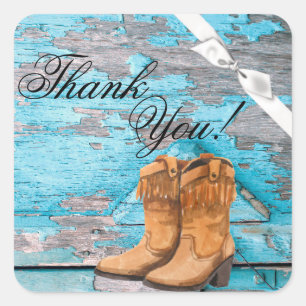 Adesivo Quadrado 20 Obrigado Stickers Blue Wood Barn Boots Co