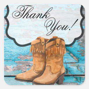 Adesivo Quadrado 20 Obrigado Stickers Blue Wood Barn Door Boots Co
