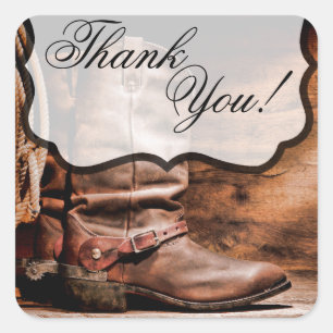 Adesivo Quadrado 20 Obrigado Stickers Cowboy Boots Barn Wood Rusti