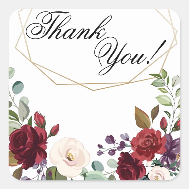 Adesivo Quadrado 20 Obrigado Stickers White Roses Dourado Geométric (Frente)