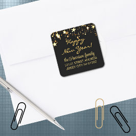 Adesivo Quadrado 20 Return Address Label, Black & Gold Stars