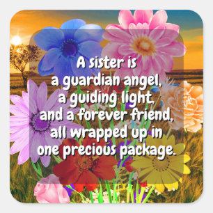 Adesivo Quadrado (20 unidades) Citação de Flores Elegantes e Irmã  