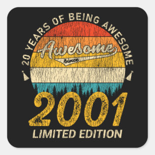 Adesivo Quadrado 24 anos de idade 2001 Retro Incrível 24º presente