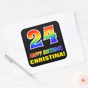 Adesivo Quadrado 24.o aniversário: Negrito, Divertido, Simples, Ar