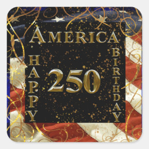 Adesivo Quadrado 250º Feliz Aniversário América!