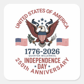 Adesivo Quadrado 250.º Aniversário 4 de julho - Patriótico Vintage