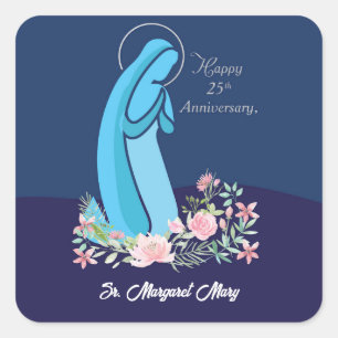 Adesivo Quadrado 25 aniversário da vida religiosa Nun Flor Rosa