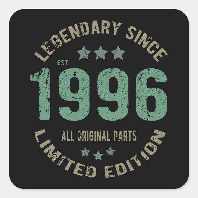 Adesivo Quadrado 25 Anos De Idade No Dia 1996 Lenda Desde 25 (Frente)