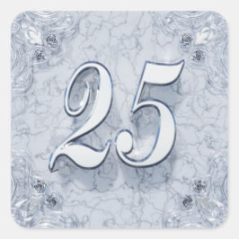 Adesivo Quadrado 25 Birthday ou Aniversário Regel Silver Marble