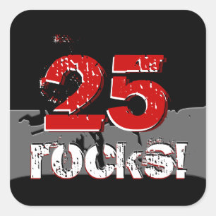 Adesivo Quadrado 25o aniversário - 25 rochas! Grunge vermelho e