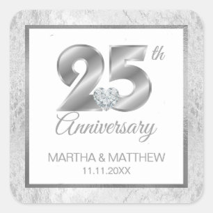 Adesivo Quadrado 25o aniversário de casamento de prata
