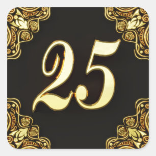 Adesivo Quadrado 25o Aniversário ou ouro régio e preto do