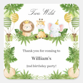 Adesivo Quadrado 2nd Birthday Two Wild Safari Animals Party Sticker
