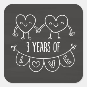 Adesivo Quadrado 3º Aniversário Gift Chalk Hearts