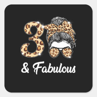 Adesivo Quadrado 30 anos Fabuloso Nascimento de 30 de Leopard de Ar