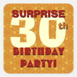 Adesivo Quadrado 30 SURPRISE Festa de aniversário Dourada e Siena