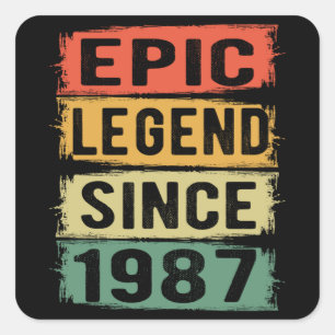 Adesivo Quadrado 34 Anos De Idade Dia 1987 Legenda Epic 34. º Anive