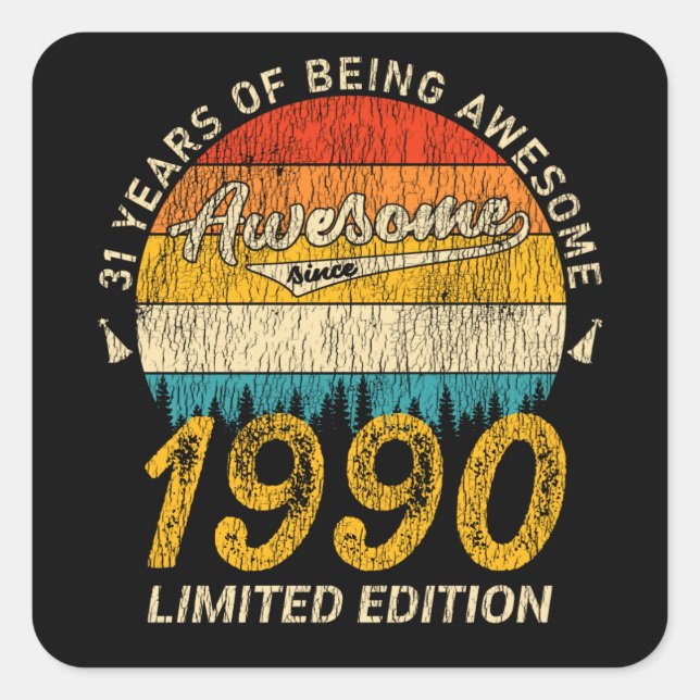 Adesivo Quadrado 35 anos Dia 1990 Legenda 35 presente de aniversári (Frente)