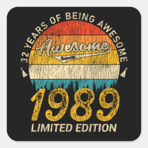 Adesivo Quadrado 36 anos de idade 1989 Retro Incrível 36º presente 