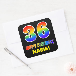 Adesivo Quadrado 36.o aniversário: Negrito, Divertido, Simples, Ar