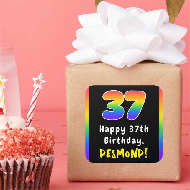 Adesivo Quadrado 37.º aniversário: Rainbow Spectrum # 37, Nome Pers (Festa)