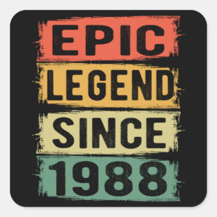 Adesivo Quadrado 37 Anos De Idade Dia 1988 Legenda Epic 37º Anivers