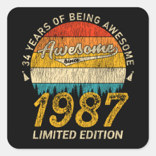 Adesivo Quadrado 38 anos 1987 Retro Incrível 38º presente de aniver